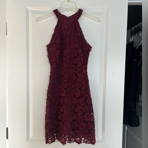 Lulu's Burgundy Floral Lace Mini Dress